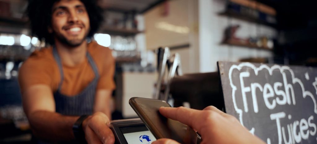 customer paying via phone scanning