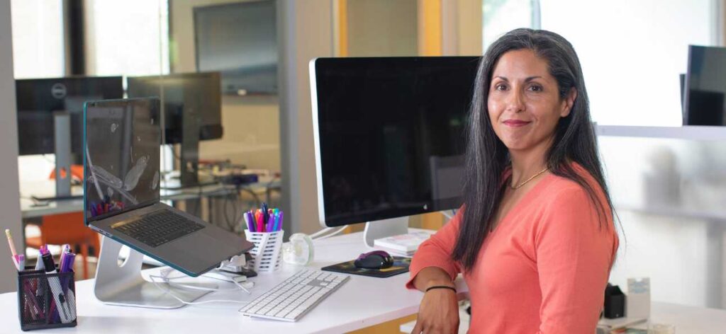 A business woman sitting in her office