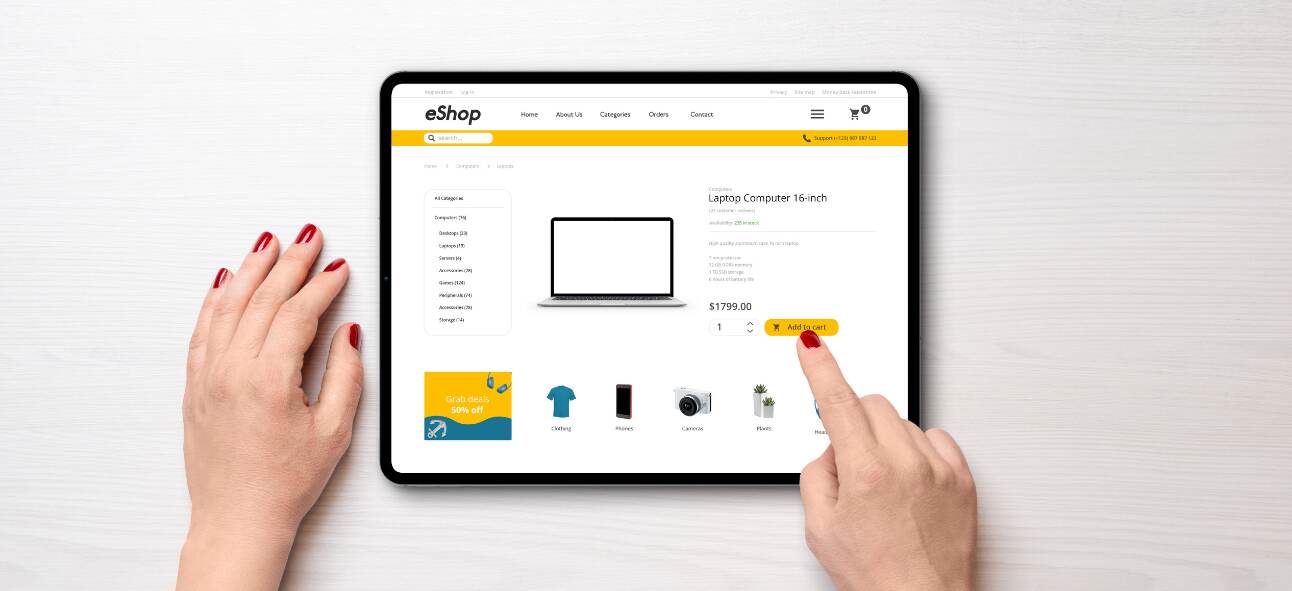 Online shop show the process of adding a product to cart