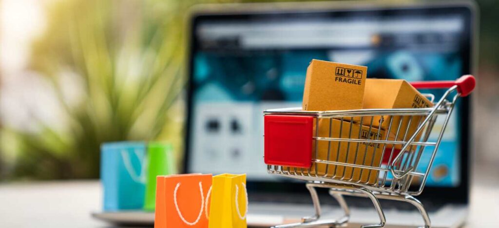 A tiny cart with products kept close to a web shop