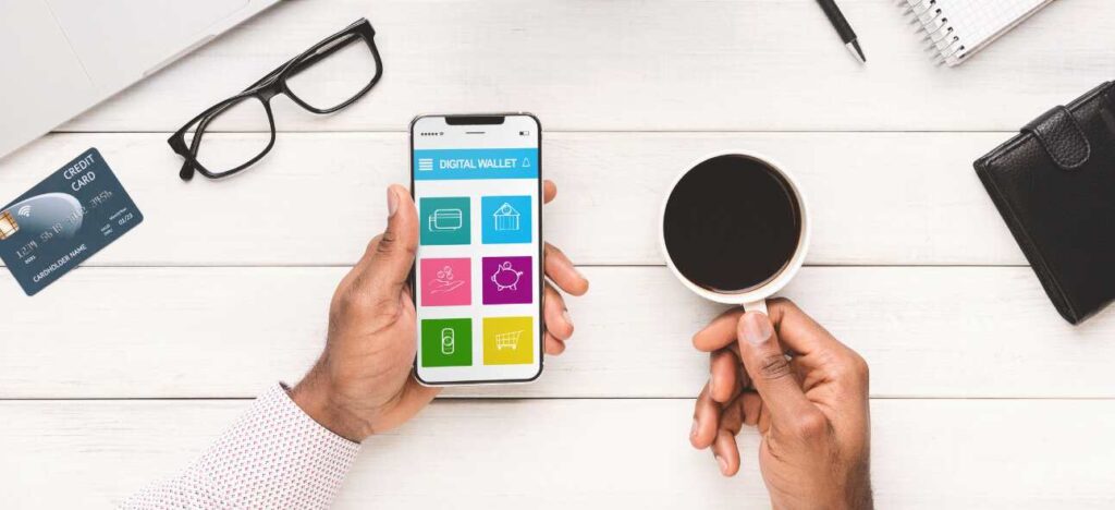 Man using smartphone with digital wallet application